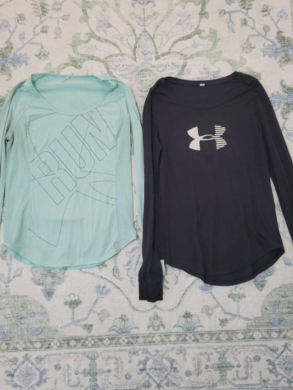 Under Armour Black Long-Sleeve Tee with Mint Green RUN Pullover